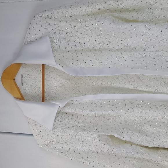 White open Blazer Suit jacket Sparkle holidays rhinestones bling Gorg! Sz.L - Picture 5 of 10